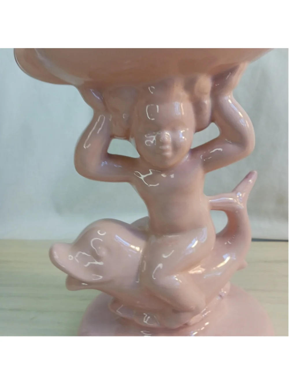 VTG MCM Holland Mold Cherub on Dolphin Pedestal Soap Dish Figurine Mid Century